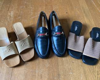 Ferragamo, wood wedges, men’s Gucci loafers, brand new Hush Puppies low wedges