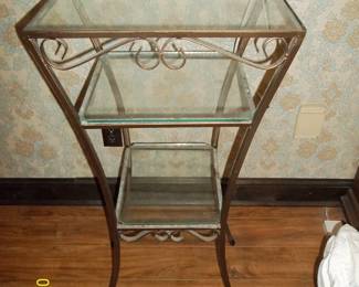 iron table with 3 glass shelves