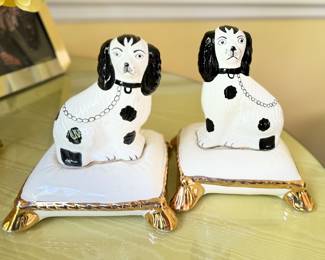 Pair of Staffordshire-Style Dogs on Pillows. Each Measures 5" x 5" x 7" H. Photo 1 of 2. 