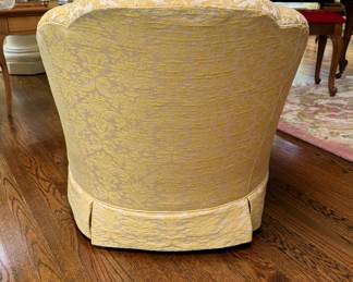 Pair Heritage of Yellow Cotton Damask Upholstered Swivel Chairs. Each Measures 30" W x 32" D. Photo 3 of 3. 