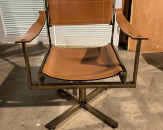 Mid-Century Metal Frame Captain Swivel Chair with Leather Seat & Arms. Photo 1 of 3. 