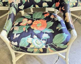 Set of 6 Vintage Floral Upholstered Faux Bamboo Arm Chairs. Photo 2 of 3. 