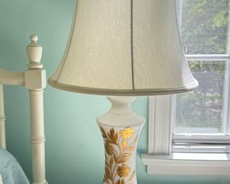 French Provincial Opaline Table Lamp Floral Gilt Design. 