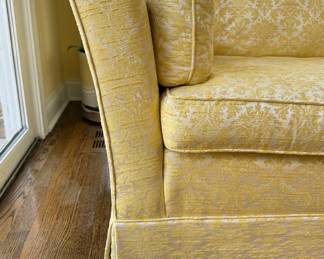 Vintage Henredon Tuxedo Sofa Upholstered in Yellow Cotton Damask Fabric. Measures 98" W x 34" D. Photo 2 of 2. 