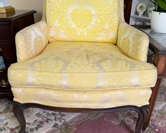 Vintage Hickory Chair Yellow Cotton Damask Upholstered Club Chair. Measures 30" W x 30" D. Photo 1 of 3. 