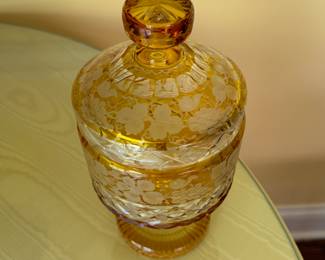 Amber Glass Lidded Candy Jar. Measures 10" H. Photo 2 of 2. 