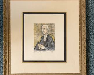 "Sir Curls," Irv Lucas. Signed By Artist. Gold Foil Boarder. Measures 7" x 8" unframed; 13" x 13.5" with Frame. 