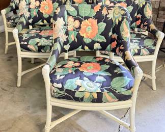 Set of 6 Vintage Floral Upholstered Faux Bamboo Arm Chairs. Photo 1 of 3. 