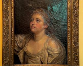 Reproduction of 18th Century Portrait of "A Girl" by French Painter Jean-Baptiste Greuze. Signed on Back. Oil on Canvas.  Photo 1 of 2. 