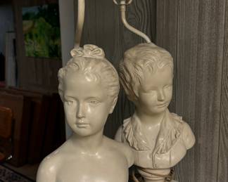Pair of Ceramic Table Lamps: Bust of Girl & Boy.