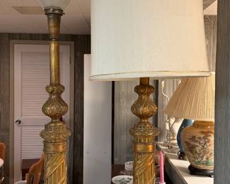 Vintage Gilt Brass Column-Style Table Lamps. Photo 1 of 2. 