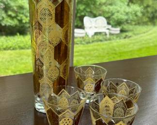 Midcentury Gold Cocktail Mixer Decanter & Cocktail Rocks Glasses. Photo 1 of 2. 