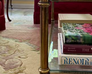 Brass & Glass Cocktail Table. Measures 38" x 38" x 15.5" H. Photo 3 of 3. 