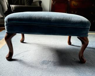 Queen-Anne-Style Mohair Upholstered Bench / Ottoman with Pad Feet. Measures 25" x 13" x 15" H. Photo 1 of 3. 
