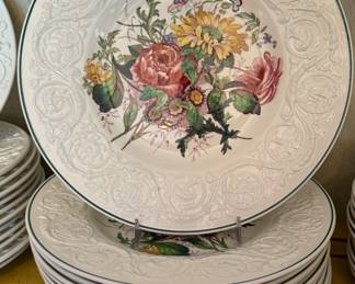 Wedgwood "Patrician" China: Dinner Plates (22). Cream Soups (11), Bread & Butters (9) Tea Cups & Saucers (12)
