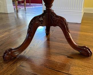 Vintage Mahogany Pie Crust Table with “Lace” Gallery and Claw Feet. Measures 32" H x 24" D. Photo 4 of 5.  