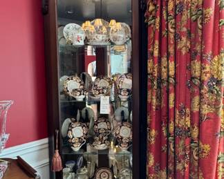 Federal Style Corner Display Case / Curio Cabinet with Interior Lighting and Glass Shelves - 2 Available.