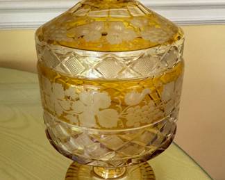 Amber Glass Lidded Candy Jar. Measures 10" H. Photo 1 of 2. 