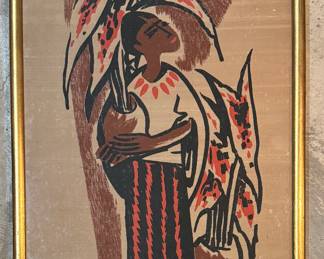 Wood Block on Paper. Signed By Artist. 