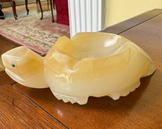 Vintage Carved Stone Turtle Ashtray. Photo 1 of 2. 
