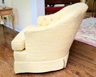 Pair Heritage of Yellow Cotton Damask Upholstered Swivel Chairs. Each Measures 30" W x 32" D. Photo 2 of 3. 