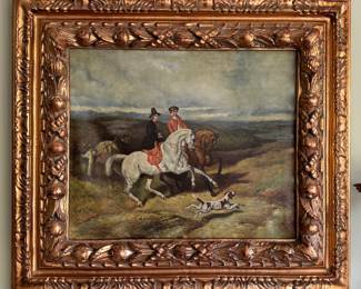 Hunt Sceen Oil Painting Unsigned. Measures 23" x 19"; 31" x 35" Including The Frame. 