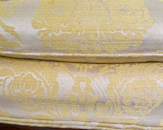 Vintage Hickory Chair Yellow Cotton Damask Upholstered Club Chair. Measures 30" W x 30" D. Photo 2 of 3. 