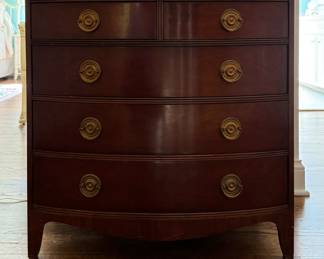 Vintage Marshall Field's Mahogany 5-Drawer Bow Front Chest of Drawers with Hidden Pull Out Tray. Measures 30" W x 17" D x 32" H. Photo 1 of 3. 