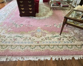 Vintage Pink Chinese Art Deco Wool Peking Rug. Measures 12' x 14' 8". Photo 1 of 4. 