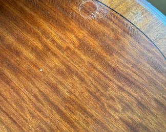 Antique Kidney Shape Desk with Satinwood Inlay & Banding. Had Optional Custom-Cut Glass Topper. Measures 42" W x 20" D x 31" H. Photo 5 of 5. 