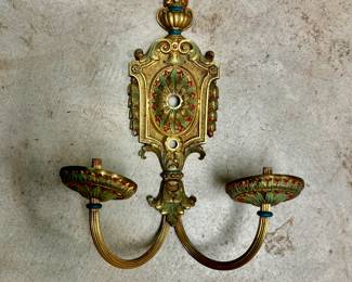 Vintage Gilt & Enamel 2-Arm Sconce (ONLY ONE).