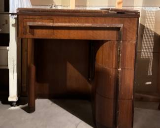 Mid-Century Sewing Table with Singer Sewing Machine. 