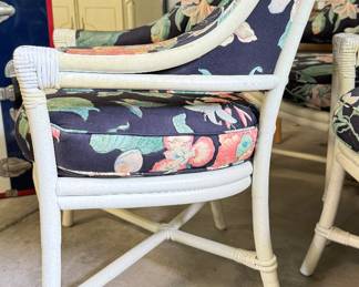 Set of 6 Vintage Floral Upholstered Faux Bamboo Arm Chairs. Photo 3 of 3. 