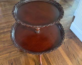 Vintage Mahogany Pie Crust Table with “Lace” Gallery and Claw Feet. Measures 32" H x 24" D. Photo 2 of 5.  