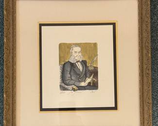"Sir James," Irv Lucas. Signed By Artist. Gold Foil Boarder. Measures 7" x 8" unframed; 13" x 13.5" with Frame. 