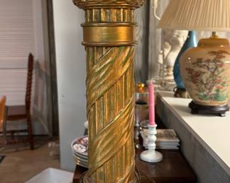 Vintage Gilt Brass Column-Style Table Lamps. Photo 2 of 2. 