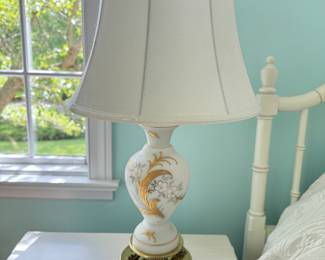 French Provincial Opaline Table Lamp Floral Gilt Design.