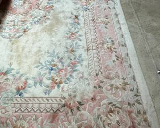Vintage Art Deco Blush Pink Chinese Peking Rug. Measures 9' 8" x 13' 5".