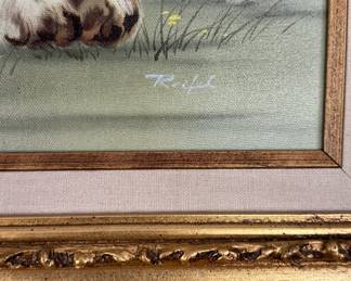 Vintage Oil Painting of Puppies Signed By Artist. Measures 15" x 11" ; 22" x 18" Including Frame. Photo 2 of 2. 