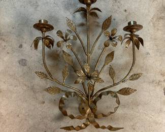 Pair of Brass Wall-Mount Candelabras. Photo 2 of 2. 