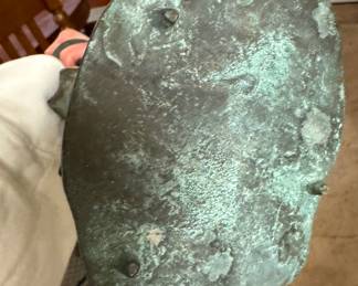 Pair of Vintage Patina Brass Frog Candleholders. Photo 2 of 2. 