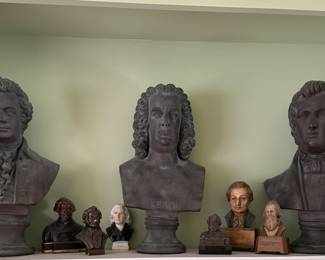 Terracotta Busts of Musicians: Left to Right - Mozart, Bach & Chopin. Each Measures 16" H. 