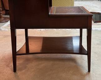 Pair of Vintage Heckman Step Back Side Tables with Tooled Leather Tops. Photo 3 of 5. 