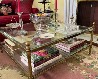 Brass & Glass Cocktail Table. Measures 38" x 38" x 15.5" H. Photo 2 of 3. 