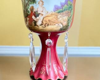 Pair of Reproduction R.S. Prussia Victorian-Style Chalices with Crystals. Each Measures 5.5" W x 8.5" H. Photo 2 of 4. 