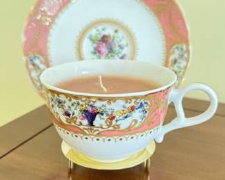 Teacup Turned Candle & Saucer. 