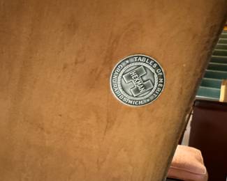 Pair of Vintage Heckman Step Back Side Tables with Tooled Leather Tops. Photo 5 of 5. 