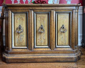 Vintage French Provincial Style Three Door Cabinet / Server on Casters. 