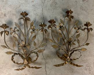 Pair of Brass Wall-Mount Candelabras. Photo 1 of 2. 