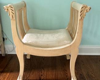 Vintage Whimsical Curule Bench with Lion Head Hand Rests and Paw Feet. Measures 27" x 20" D with 18" Seat Height. Photo 1 of 3. 